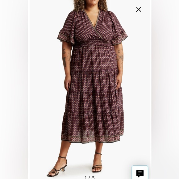 NWOT Max Studio Boho Print Short Sleeve V-Neck Maxi Dress in Purple/ Pink Sz 1X - Picture 3 of 11